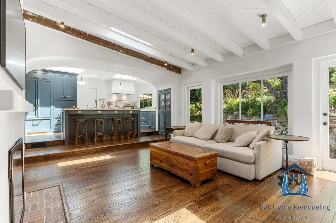Open concept kitchen and living room whole home remodel in Orinda CA